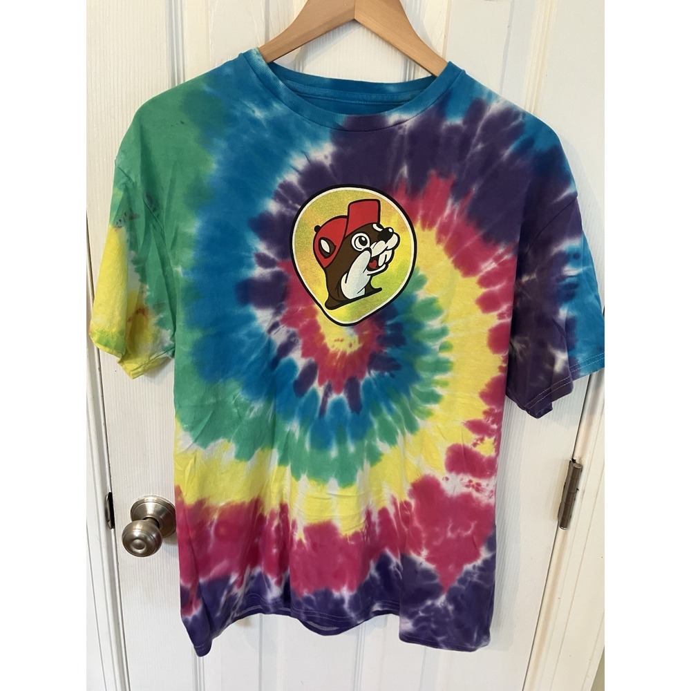 Buc-ees Tie-Dye T-Shirt Florida Double Sided Graphic Size L Unisex Rainbow